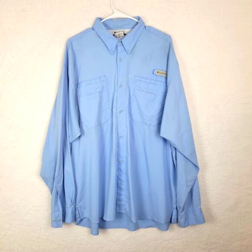 457 Columbia PFG Shirt Mens‎ Sz 2X Fishing Offshore Blue Long Sleeve Plaid